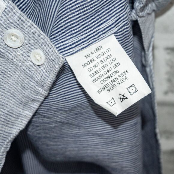 APOLIS Men's 2XL linen Short Sleeve Button Down Shirt blue stripe - Picture 6 of 6